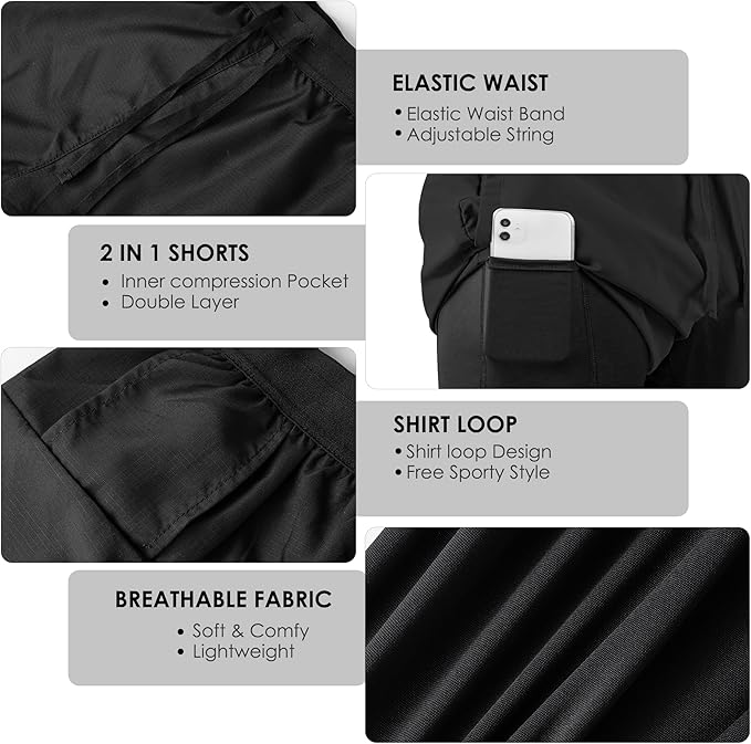 Men 2 in 1 Gym Shorts w/SECRET POCKET