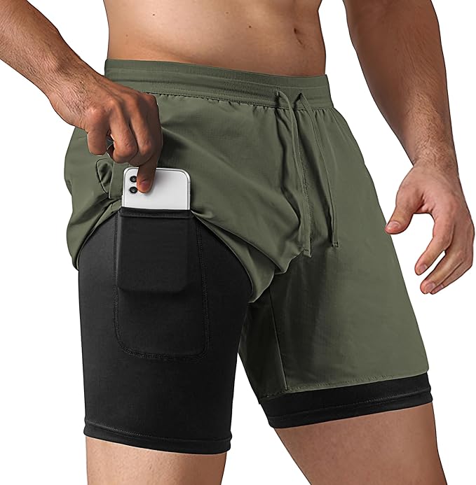 Men 2 in 1 Gym Shorts w/SECRET POCKET