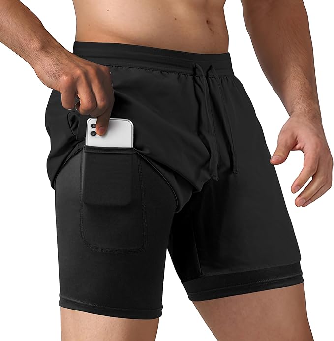 Men 2 in 1 Gym Shorts w/SECRET POCKET