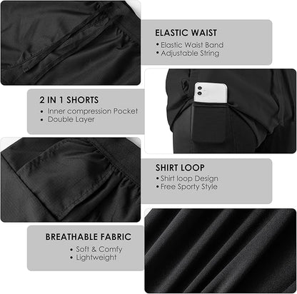 Men 2 in 1 Gym Shorts w/SECRET POCKET